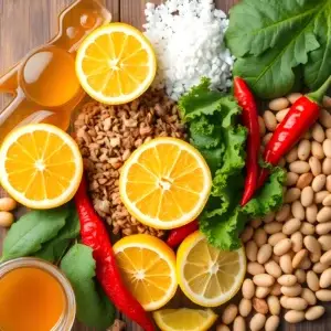 Mixed vegetable, pulses and grains over table top