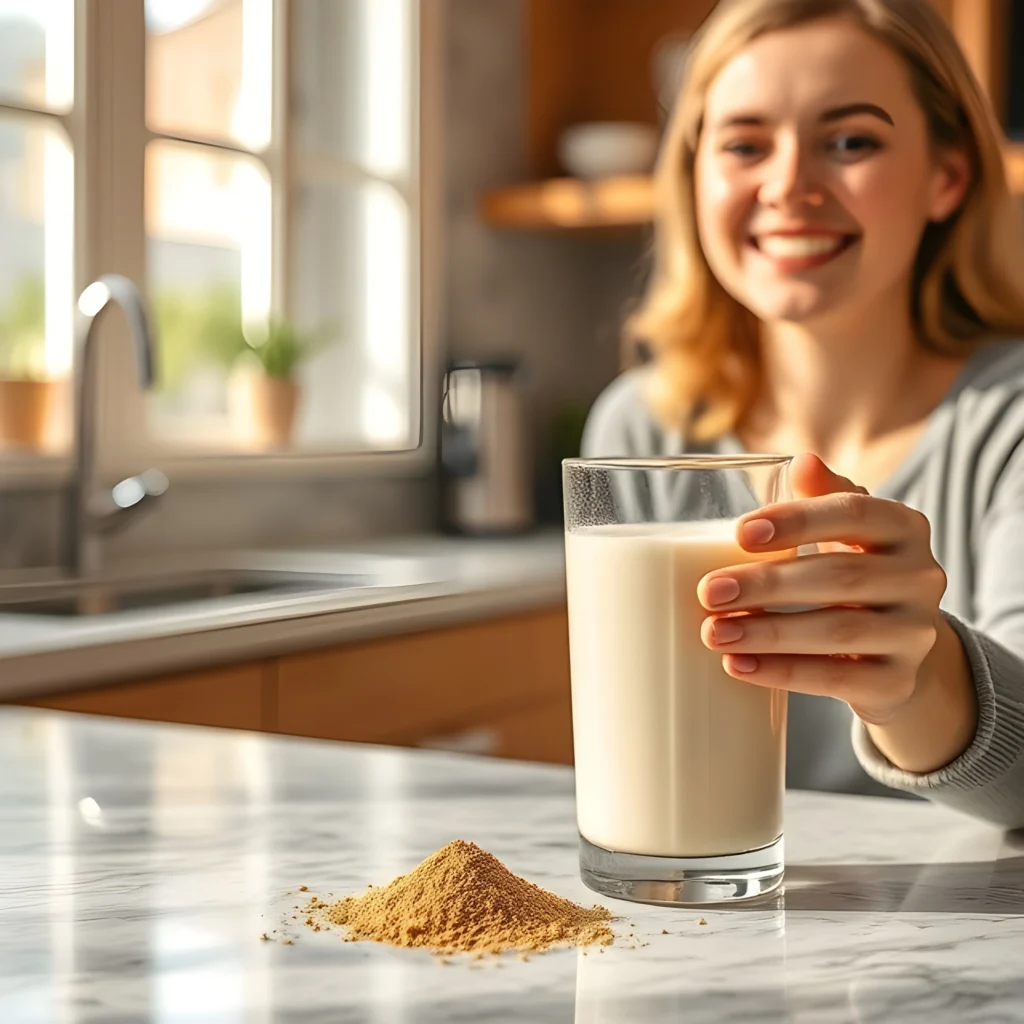 Morning routine with ashwagandha milk for anxiety relief, emphasizing natural wellness practices.