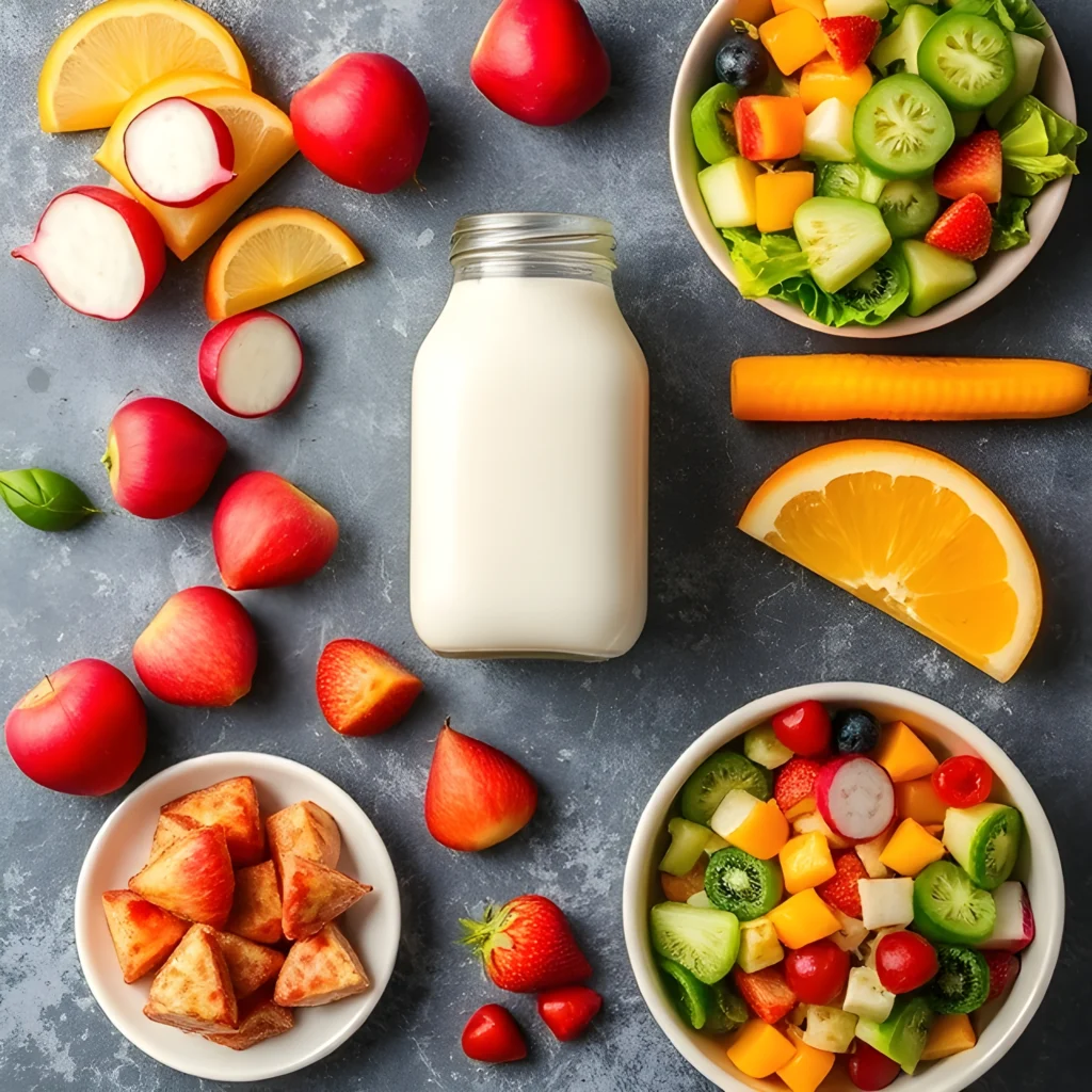 Examples of incompatible food combinations in Ayurveda, including milk with radishes and fruits with vegetables, showcasing dietary guidelines.